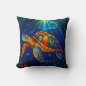 Vibrant Stained Glass Sea Turtle Ocean Design クッション (正面)