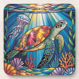 Vibrant Stained Glass Sea Turtle Ocean Design コースター