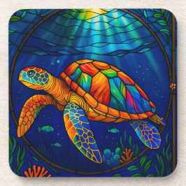 Vibrant Stained Glass Sea Turtle Ocean Design コースター