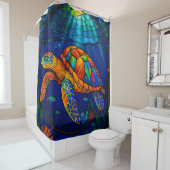 Vibrant Stained Glass Sea Turtle Ocean Design シャワーカーテン (インサイチュ)
