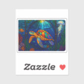 Vibrant Stained Glass Sea Turtle Ocean Design シール (シート)