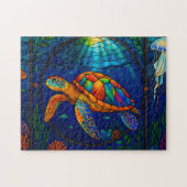 Vibrant Stained Glass Sea Turtle Ocean Design ジグソーパズル (横)