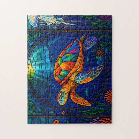 Vibrant Stained Glass Sea Turtle Ocean Design ジグソーパズル (縦)