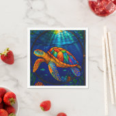 Vibrant Stained Glass Sea Turtle Ocean Design スタンダードカクテルナプキン (インサイチュ)