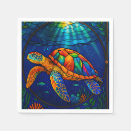 Vibrant Stained Glass Sea Turtle Ocean Design スタンダードカクテルナプキン