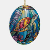 Vibrant Stained Glass Sea Turtle Ocean Design セラミックオーナメント (右)