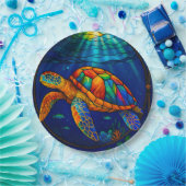 Vibrant Stained Glass Sea Turtle Ocean Design ペーパープレート (パーティー)