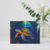 Vibrant Stained Glass Sea Turtle Ocean Design ポストカード (スタンド正面)
