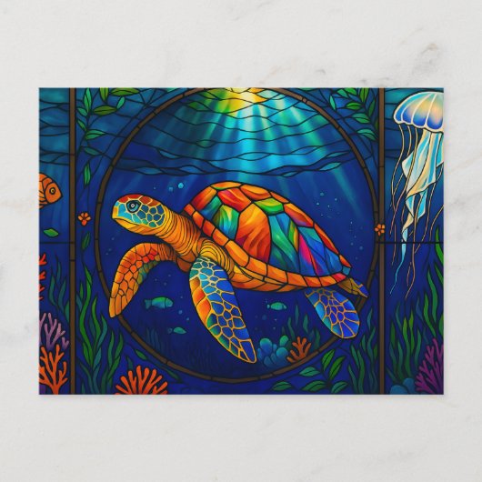 Vibrant Stained Glass Sea Turtle Ocean Design ポストカード (正面)