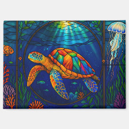 Vibrant Stained Glass Sea Turtle Ocean Design マグネット