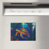 Vibrant Stained Glass Sea Turtle Ocean Design マグネット (インサイチュ (食洗機))