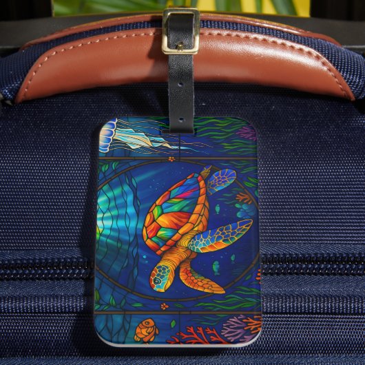 Vibrant Stained Glass Sea Turtle Ocean Design ラゲッジタグ (正面インサイチュ2)