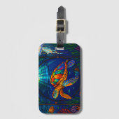 Vibrant Stained Glass Sea Turtle Ocean Design ラゲッジタグ (正面縦)