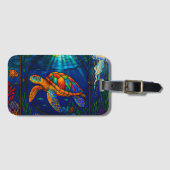 Vibrant Stained Glass Sea Turtle Ocean Design ラゲッジタグ (正面横)