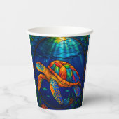 Vibrant Stained Glass Sea Turtle Ocean Design 紙コップ (裏面)