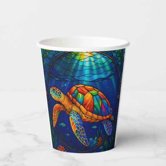 Vibrant Stained Glass Sea Turtle Ocean Design 紙コップ (裏面)