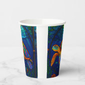 Vibrant Stained Glass Sea Turtle Ocean Design 紙コップ (左)