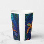 Vibrant Stained Glass Sea Turtle Ocean Design 紙コップ (右)