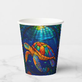 Vibrant Stained Glass Sea Turtle Ocean Design 紙コップ