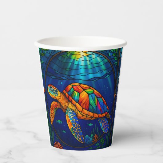 Vibrant Stained Glass Sea Turtle Ocean Design 紙コップ (正面)