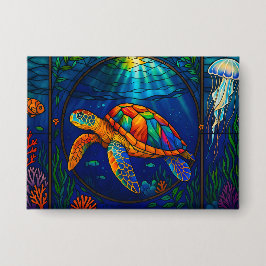 Vibrant Stained Glass Sea Turtle Ocean Design 缶バッジ