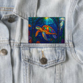 Vibrant Stained Glass Sea Turtle Ocean Design 缶バッジ (インサイチュ)