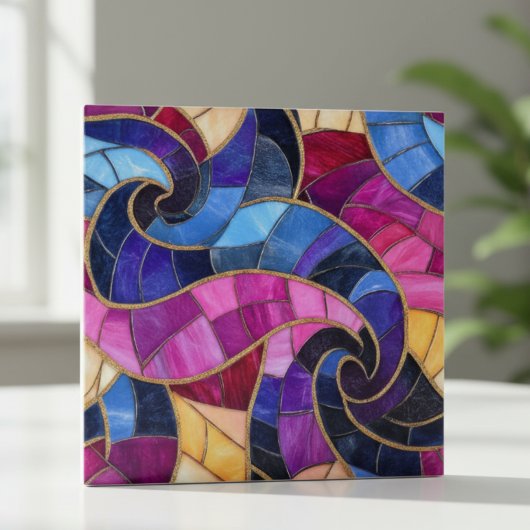 Vibrant Stained Glass Swirl Mosaic タイル