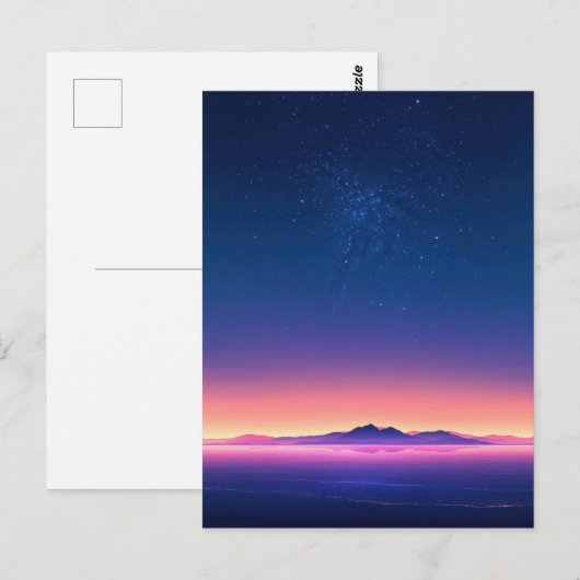 Vibrant Starry Night Mountain Horizon ポストカード (正面/裏面)