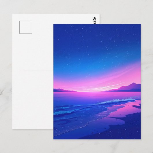 Vibrant Starry Night Pink Beach ポストカード (正面/裏面)