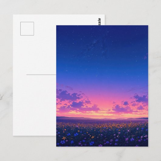 Vibrant Starry Night Wildflower Meadow ポストカード (正面/裏面)