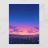 Vibrant Starry Night Wildflower Meadow ポストカード (正面)