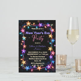 Vibrant Starry String Lights New Year's Eve Party 招待状