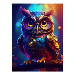 Vibrant Steampunk Owl with Goggles and Intricate ポスター