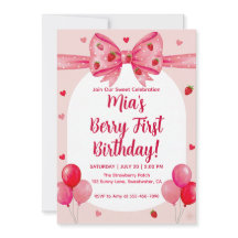 Vibrant Strawberry Coquette Bow Berry First Birthd