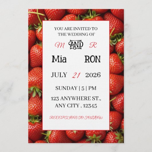 Vibrant Strawberry Pattern Summer 招待状 (正面)
