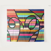 Vibrant Striped Abstract with Bold Black Swirls タペストリー (正面(横))