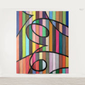 Vibrant Striped Abstract with Bold Black Swirls タペストリー (正面)