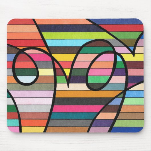Vibrant Striped Abstract with Bold Black Swirls マウスパッド (正面)