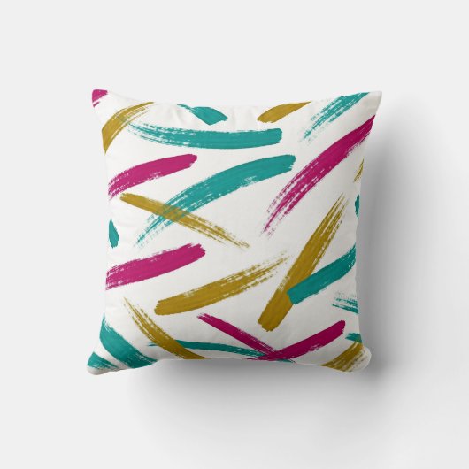 Vibrant Strokes,Teal, Magenta & Mustard pattern クッション (裏面)