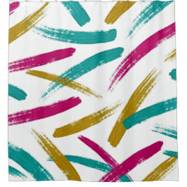 Vibrant Strokes,Teal, Magenta & Mustard pattern シャワーカーテン