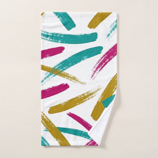 Vibrant Strokes,Teal, Magenta & Mustard pattern バスタオルセット (ハンドタオル)