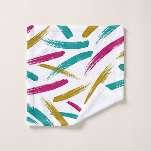 Vibrant Strokes,Teal, Magenta & Mustard pattern バスタオルセット (ウォッシュタオル)