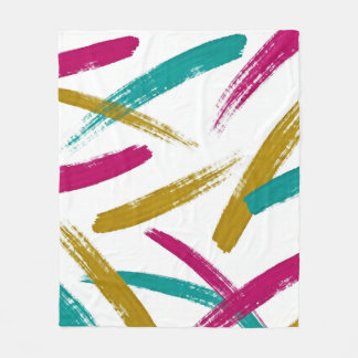 Vibrant Strokes,Teal, Magenta & Mustard pattern フリースブランケット