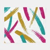 Vibrant Strokes,Teal, Magenta & Mustard pattern フリースブランケット (正面(横))