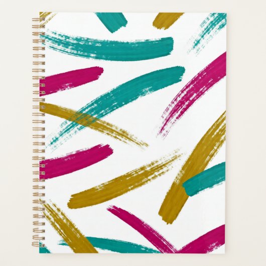 Vibrant Strokes,Teal, Magenta & Mustard pattern プランナー手帳 (正面)