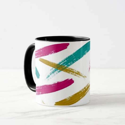 Vibrant Strokes,Teal, Magenta & Mustard pattern マグカップ (正面左)
