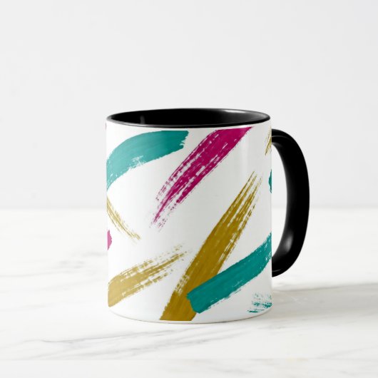 Vibrant Strokes,Teal, Magenta & Mustard pattern マグカップ (正面右)