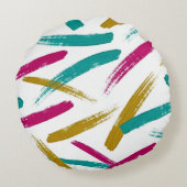 Vibrant Strokes,Teal, Magenta & Mustard pattern ラウンドクッション (裏面)