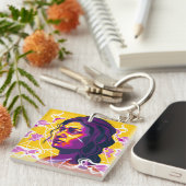 Vibrant Stylized Portrait with Abstract Elements キーホルダー (正面右)