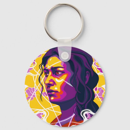 Vibrant Stylized Portrait with Abstract Elements キーホルダー (正面)